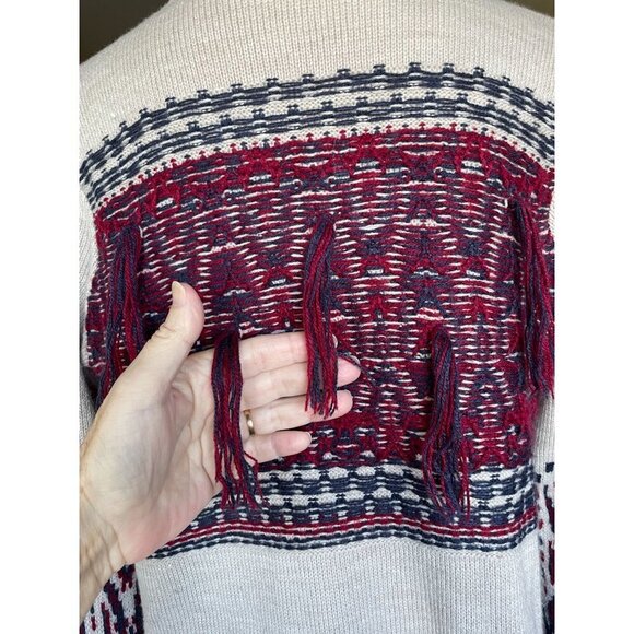 Style & Co Sweater Cardigan Women's Sz Small Open Front Tan Red Blue Fringe - Picture 3 of 11
